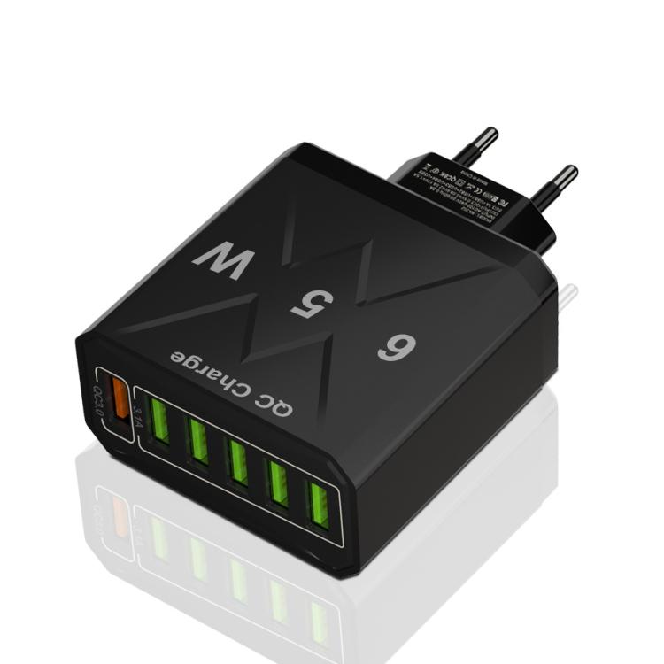 65W 6USB 포트 QC3.0 고속 충전 휴대폰 충전기, EU 플러그 (블랙), EU 플러그 (화이트), US 플러그 (블랙), US 플러그 (화이트), UK 플러그 (블랙), UK 플러그 (화이트)