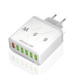 65W 6USB 포트 QC3.0 고속 충전 휴대폰 충전기, EU 플러그 (블랙), EU 플러그 (화이트), US 플러그 (블랙), US 플러그 (화이트), UK 플러그 (블랙), UK 플러그 (화이트)