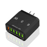 65W 6USB 포트 QC3.0 고속 충전 휴대폰 충전기, EU 플러그 (블랙), EU 플러그 (화이트), US 플러그 (블랙), US 플러그 (화이트), UK 플러그 (블랙), UK 플러그 (화이트)