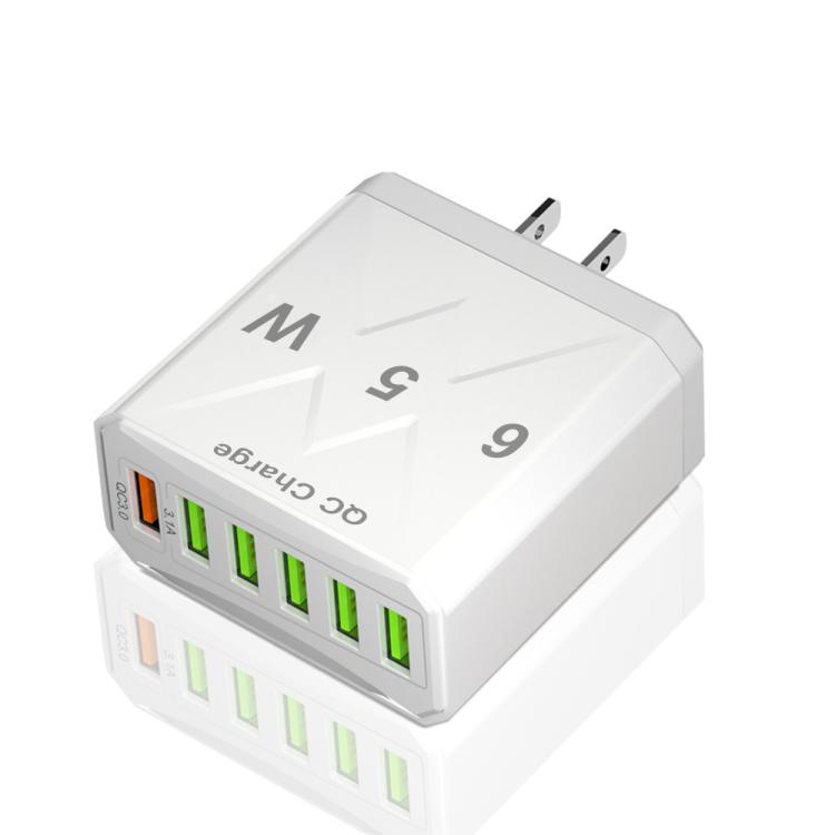 65W 6USB 포트 QC3.0 고속 충전 휴대폰 충전기, EU 플러그 (블랙), EU 플러그 (화이트), US 플러그 (블랙), US 플러그 (화이트), UK 플러그 (블랙), UK 플러그 (화이트)