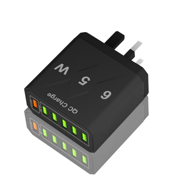 65W 6USB 포트 QC3.0 고속 충전 휴대폰 충전기, EU 플러그 (블랙), EU 플러그 (화이트), US 플러그 (블랙), US 플러그 (화이트), UK 플러그 (블랙), UK 플러그 (화이트)