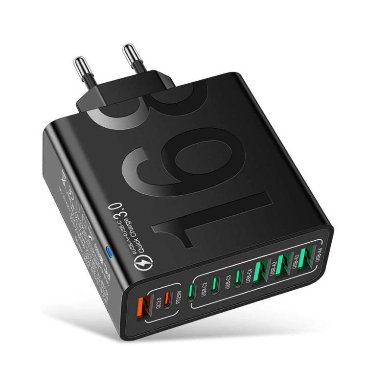 150W 4USB+4타입-C 8포트 QC3.0 고속 충전 휴대폰 충전기, EU 플러그 (블랙), EU 플러그 (화이트), EU 플러그 (옐로우), US 플러그 (블랙), US 플러그 (화이트), US 플러그 (옐로우), UK 플러그 (블랙), UK 플러그 (화이트), UK 플러그 (옐로우)