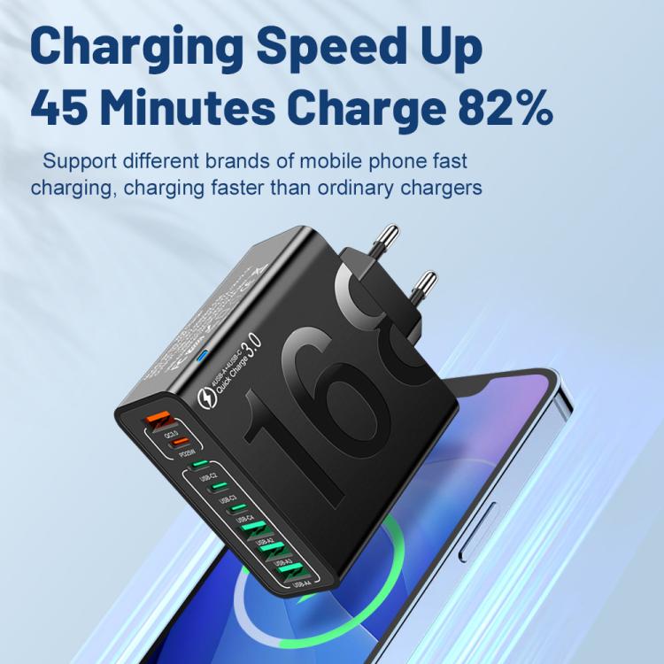 150W 4USB+4타입-C 8포트 QC3.0 고속 충전 휴대폰 충전기, EU 플러그 (블랙), EU 플러그 (화이트), EU 플러그 (옐로우), US 플러그 (블랙), US 플러그 (화이트), US 플러그 (옐로우), UK 플러그 (블랙), UK 플러그 (화이트), UK 플러그 (옐로우)