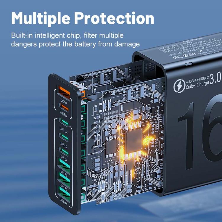 150W 4USB+4타입-C 8포트 QC3.0 고속 충전 휴대폰 충전기, EU 플러그 (블랙), EU 플러그 (화이트), EU 플러그 (옐로우), US 플러그 (블랙), US 플러그 (화이트), US 플러그 (옐로우), UK 플러그 (블랙), UK 플러그 (화이트), UK 플러그 (옐로우)