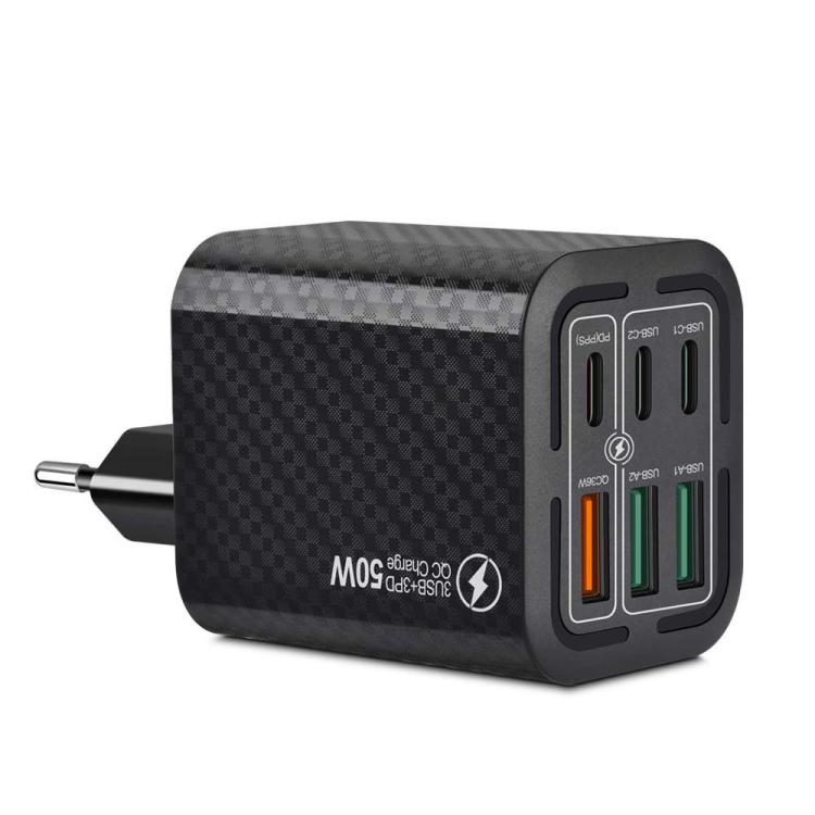 50W 3USB+3타입-C 6포트 고속 충전 휴대폰 충전기, EU 플러그 (블랙), EU 플러그 (화이트), EU 플러그 (옐로우), US 플러그 (블랙), US 플러그 (화이트), US 플러그 (옐로우), UK 플러그 (블랙), UK 플러그 (화이트), UK 플러그 (옐로우)