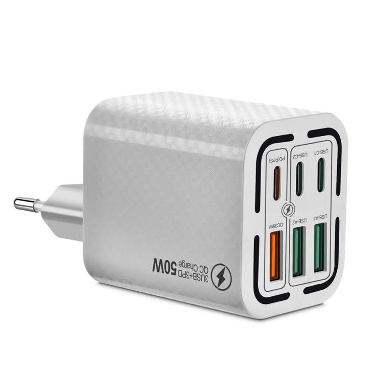 50W 3USB+3타입-C 6포트 고속 충전 휴대폰 충전기, EU 플러그 (블랙), EU 플러그 (화이트), EU 플러그 (옐로우), US 플러그 (블랙), US 플러그 (화이트), US 플러그 (옐로우), UK 플러그 (블랙), UK 플러그 (화이트), UK 플러그 (옐로우)