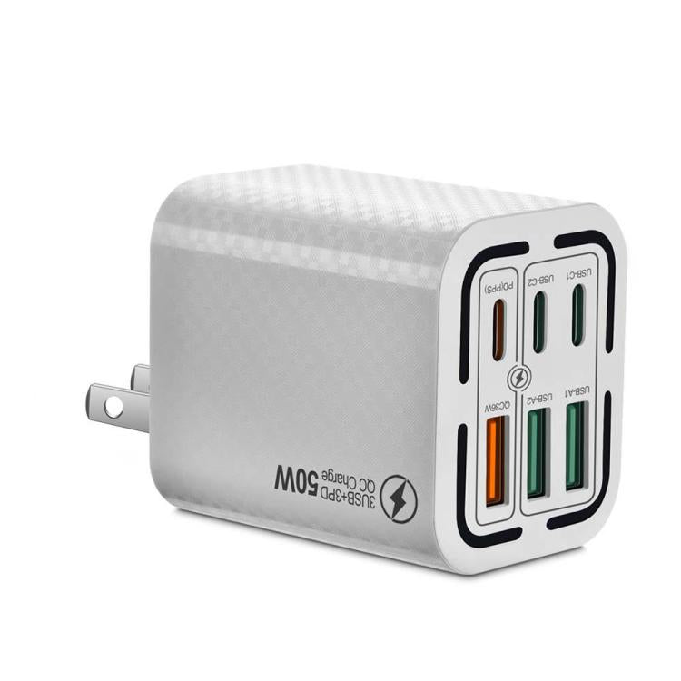 50W 3USB+3타입-C 6포트 고속 충전 휴대폰 충전기, EU 플러그 (블랙), EU 플러그 (화이트), EU 플러그 (옐로우), US 플러그 (블랙), US 플러그 (화이트), US 플러그 (옐로우), UK 플러그 (블랙), UK 플러그 (화이트), UK 플러그 (옐로우)
