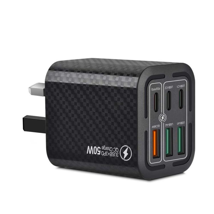50W 3USB+3타입-C 6포트 고속 충전 휴대폰 충전기, EU 플러그 (블랙), EU 플러그 (화이트), EU 플러그 (옐로우), US 플러그 (블랙), US 플러그 (화이트), US 플러그 (옐로우), UK 플러그 (블랙), UK 플러그 (화이트), UK 플러그 (옐로우)