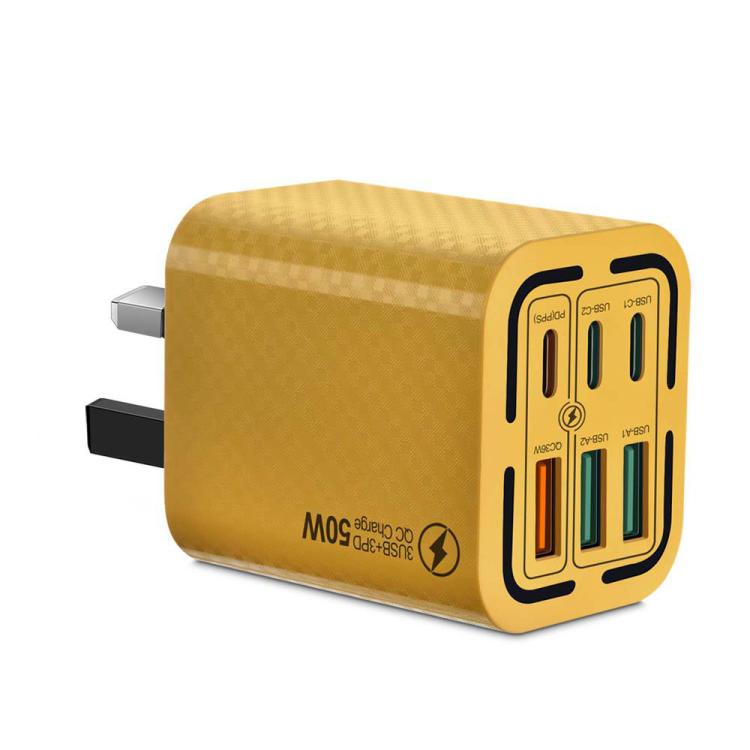 50W 3USB+3타입-C 6포트 고속 충전 휴대폰 충전기, EU 플러그 (블랙), EU 플러그 (화이트), EU 플러그 (옐로우), US 플러그 (블랙), US 플러그 (화이트), US 플러그 (옐로우), UK 플러그 (블랙), UK 플러그 (화이트), UK 플러그 (옐로우)