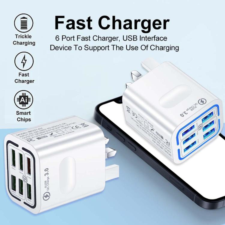 BK321 6USB 멀티 포트 고속 충전 휴대폰 충전기, EU 플러그 (블랙), EU 플러그 (화이트), EU 플러그 (옐로우), US 플러그 (블랙), US 플러그 (화이트), US 플러그 (옐로우), UK 플러그 (블랙), UK 플러그 (화이트), UK 플러그 (옐로우)