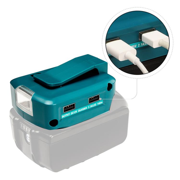 마키타 14.4V/18V 리튬 배터리 어댑터 LED 조명 포함, 듀얼 USB + DC