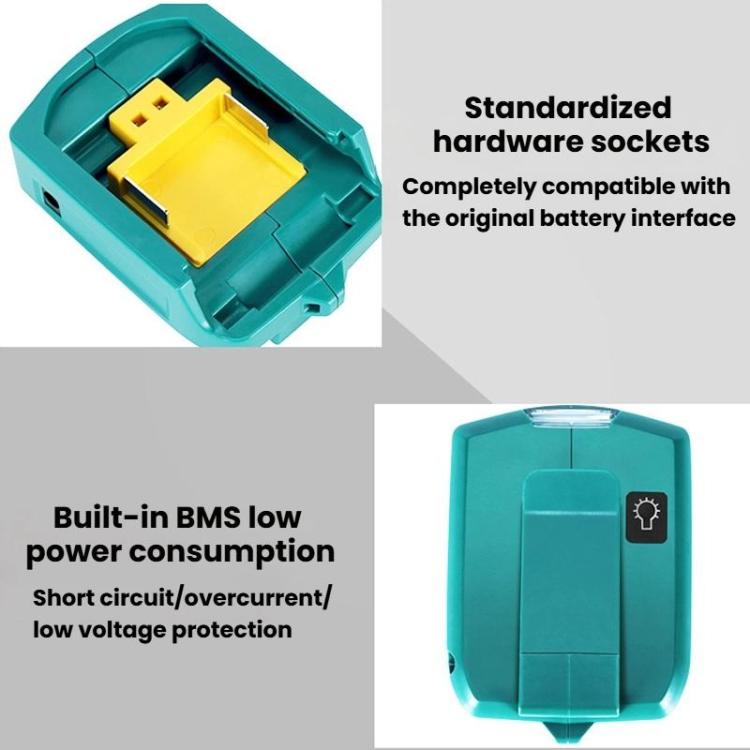 마키타 14.4V/18V 리튬 배터리 어댑터 LED 조명 포함, 듀얼 USB + DC