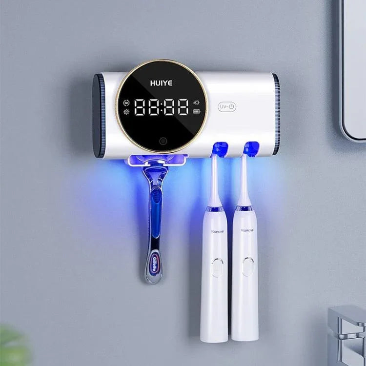 HUIYE UV 칫솔 및 면도기 살균 건조기 LCD 디스플레이 벽걸이형 무타공 전동 칫솔 살균기