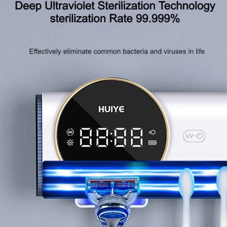 HUIYE UV 칫솔 및 면도기 살균 건조기 LCD 디스플레이 벽걸이형 무타공 전동 칫솔 살균기