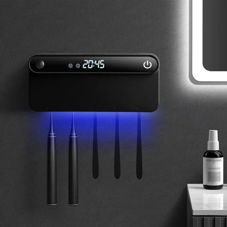 인체 센서, 시간 표시, USB-C 고속 충전, 무타공 벽걸이 홀더가 있는 스마트 UV 칫솔 살균기 및 건조기