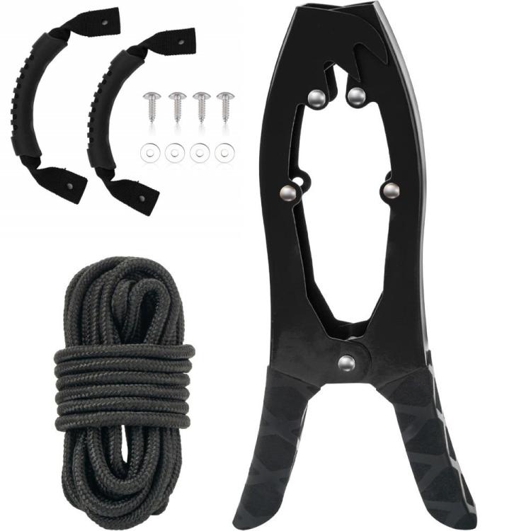 Canoe/Kayak Self-Locking Stainless Steel Anchor Clamp With Toothed Jaws, Black, Black + Metal Buckle, Black + Kayak Handrail, Black + Metal Buckle + Kayak Handrail
