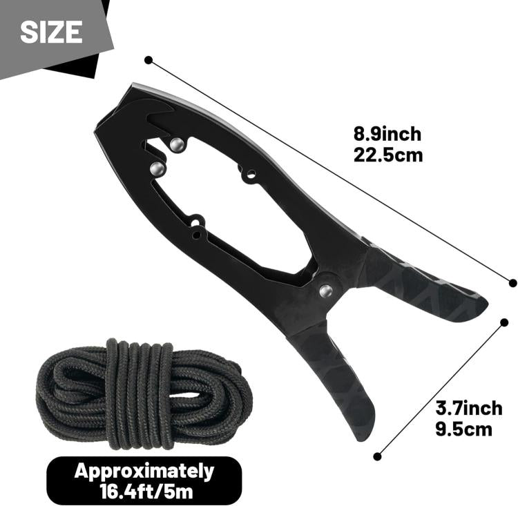 Canoe/Kayak Self-Locking Stainless Steel Anchor Clamp With Toothed Jaws, Black, Black + Metal Buckle, Black + Kayak Handrail, Black + Metal Buckle + Kayak Handrail