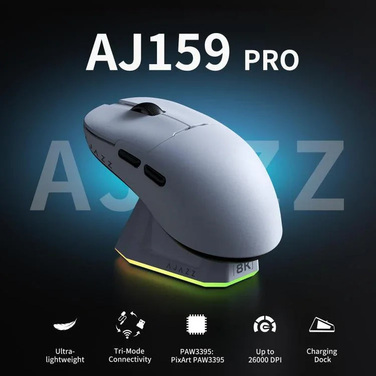 Ajazz AJ159PRO 유선 / 2.4G / 블루투스 트리 모드 게이밍 마우스 마그네틱 충전 베이스 포함