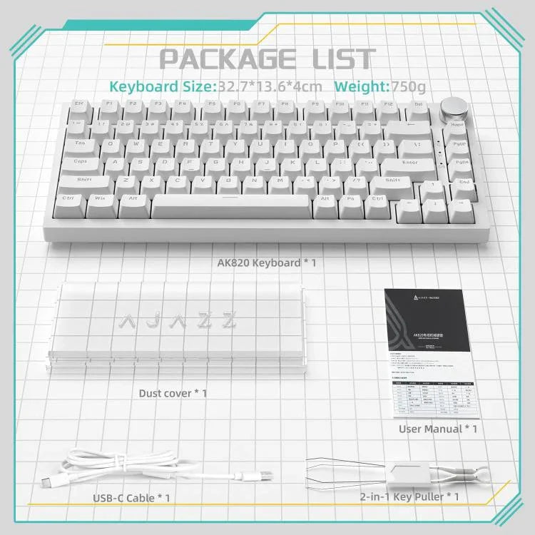 Ajazz AK820 핫스왑 유선 기계식 키보드 라이트 포함, 그린 스위치 아이스 블루 라이트 화이트, 레드 스위치 화이트 라이트 블랙, AS 레드 스위치 화이트 라이트 그레이 화이트, HP 스위치 화이트 라이트 화이트 그레이, 씨 솔트 스위치 RGB 퍼플 화이트 블루