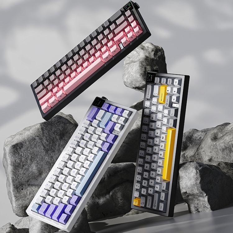 Ajazz AK650 화면 노브 RGB 라이트 탑재 트라이모드 무선 기계식 키보드, 플라잉 피쉬 스위치 퍼플 화이트 블루, 드림 스위치 퍼플 화이트 블루, 드림 스위치 블랙 그레이 옐로우, 드림 스위치 측면 각인 그라데이션 블랙베리