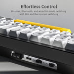 Ajazz AK650 화면 노브 RGB 라이트 탑재 트라이모드 무선 기계식 키보드, 플라잉 피쉬 스위치 퍼플 화이트 블루, 드림 스위치 퍼플 화이트 블루, 드림 스위치 블랙 그레이 옐로우, 드림 스위치 측면 각인 그라데이션 블랙베리