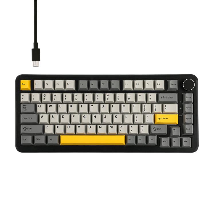 Ajazz AK820 MAX 핫스왑 가스켓 75 기계식 키보드 RGB 라이트 탑재, 트라이모드 아이스크림 샤프트 블랙 그레이 옐로우, 유선 마그네틱 샤프트 블랙 그레이 옐로우, 유선 마그네틱 샤프트 측면 조각 그라데이션 그레이