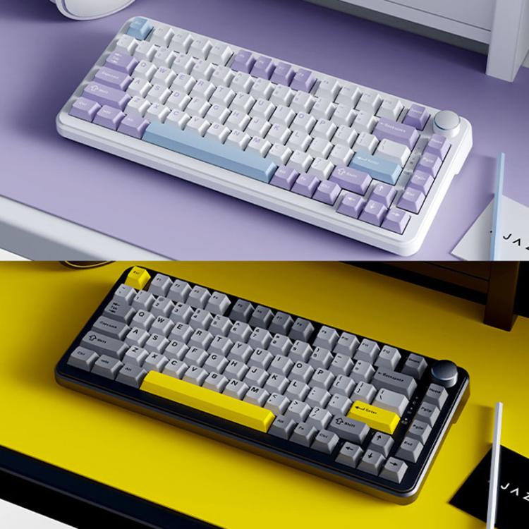 Ajazz AK820 MAX 핫스왑 가스켓 75 기계식 키보드 RGB 라이트 탑재, 트라이모드 아이스크림 샤프트 블랙 그레이 옐로우, 유선 마그네틱 샤프트 블랙 그레이 옐로우, 유선 마그네틱 샤프트 측면 조각 그라데이션 그레이