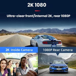 Voice-Controlled CarPlay With Split-Screen Dual-Camera Dashcam, Front Camera + Interior View, With Rear View Camera