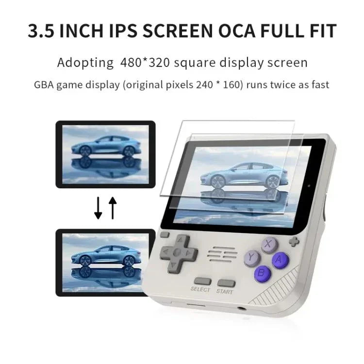 POWKIDDY V10 레트로 휴대용 게임 콘솔 3.5인치 IPS OCA 풀핏, 쿼드코어 Cortex-A35 1.5GHz, 64G, 128G