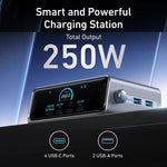 ANKER Prime 갈륨 나이트라이드 250W 고속 충전기 4 타입-C+2 USB 6포트 데스크탑 스마트 디스플레이 충전 스테이션, US 플러그, A2345