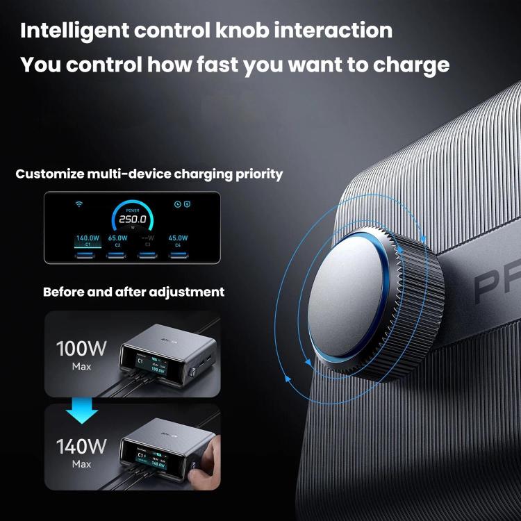 ANKER Prime 갈륨 나이트라이드 250W 고속 충전기 4 타입-C+2 USB 6포트 데스크탑 스마트 디스플레이 충전 스테이션, US 플러그, A2345