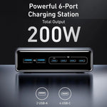 Prime 200W 갈륨 나이트라이드 데스크탑 충전기 4 타입-C+2 USB 6포트 충전 스탠드, US 플러그, A2683