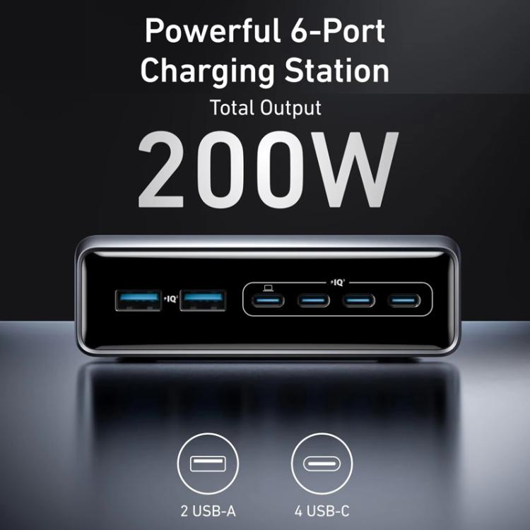 Prime 200W 갈륨 나이트라이드 데스크탑 충전기 4 타입-C+2 USB 6포트 충전 스탠드, US 플러그, A2683
