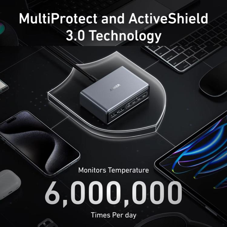 Prime 200W 갈륨 나이트라이드 데스크탑 충전기 4 타입-C+2 USB 6포트 충전 스탠드, US 플러그, A2683