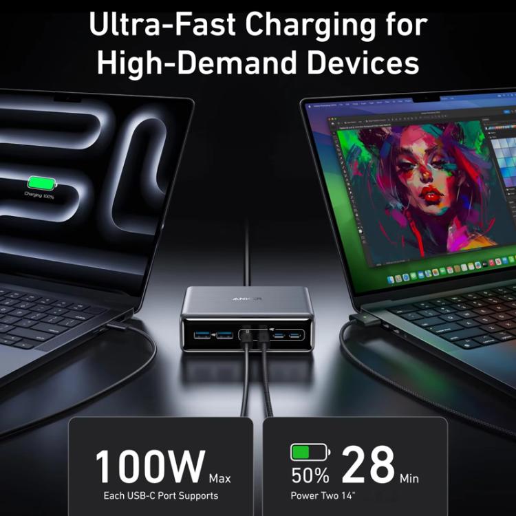 Prime 200W 갈륨 나이트라이드 데스크탑 충전기 4 타입-C+2 USB 6포트 충전 스탠드, US 플러그, A2683