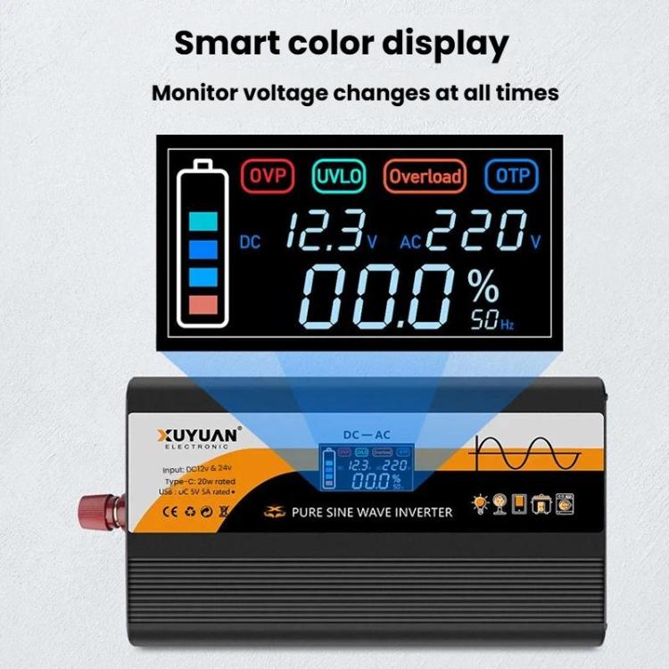 12V / 24V To 220V Pure Sine Wave Inverter Universal Car Power Converter, 800W Black, 1400W Black, 2000W Black, 3000W Black, 3600W Black, 4000W Black, 800W Red, 1400W Red, 2000W Red, 3000W Red