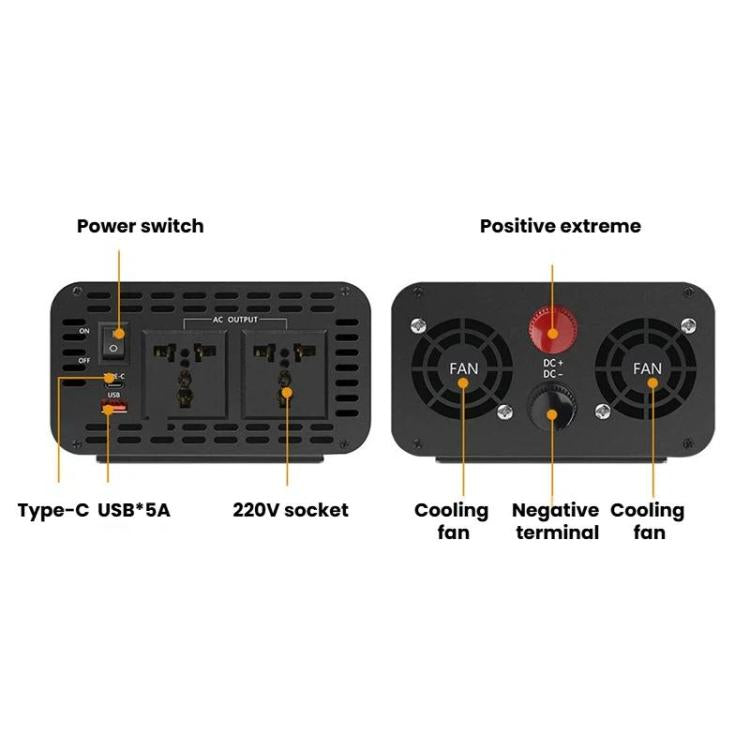 12V / 24V To 220V Pure Sine Wave Inverter Universal Car Power Converter, 800W Black, 1400W Black, 2000W Black, 3000W Black, 3600W Black, 4000W Black, 800W Red, 1400W Red, 2000W Red, 3000W Red