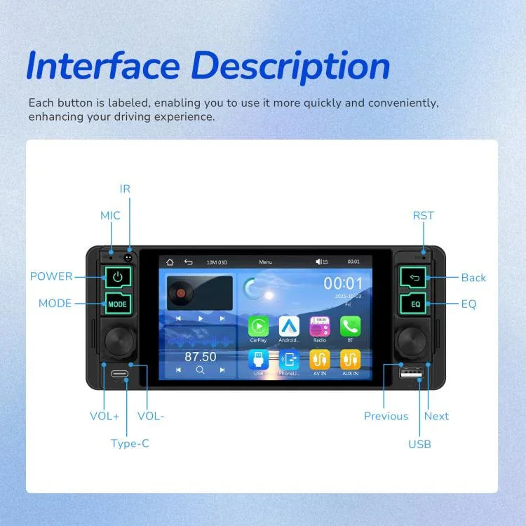 5.1인치 가로 화면 단좌 범용 MP5 플레이어 무선 CarPlay 기능 통합 기기, 표준, 표준+12등 카메라