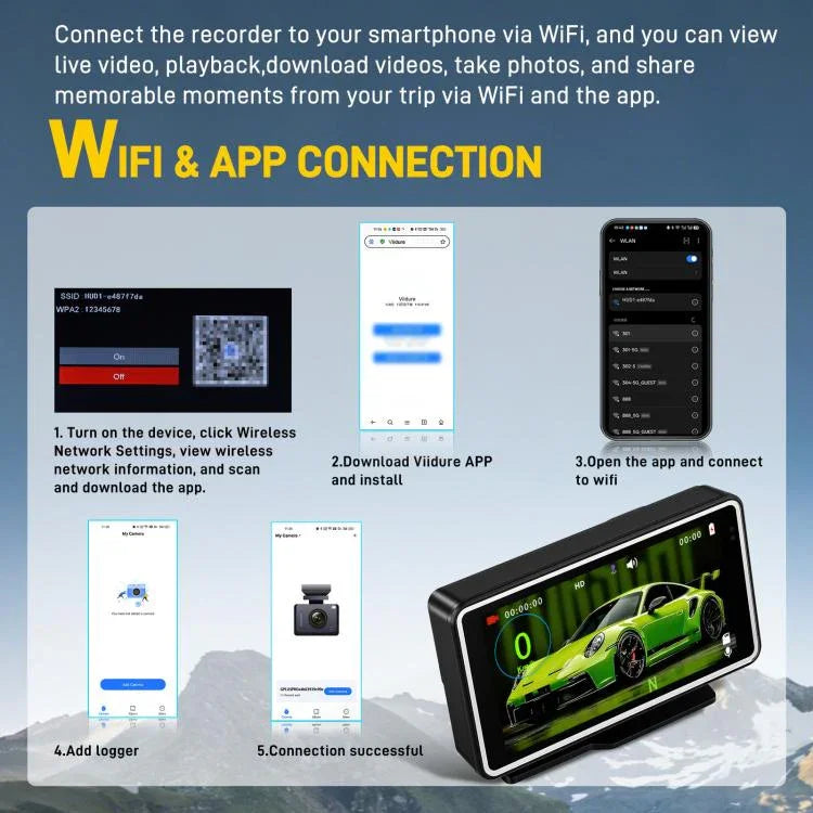 5인치 1080P 자동차 카메라 WiFi HUD 디스플레이 차량용 DVR, L5965