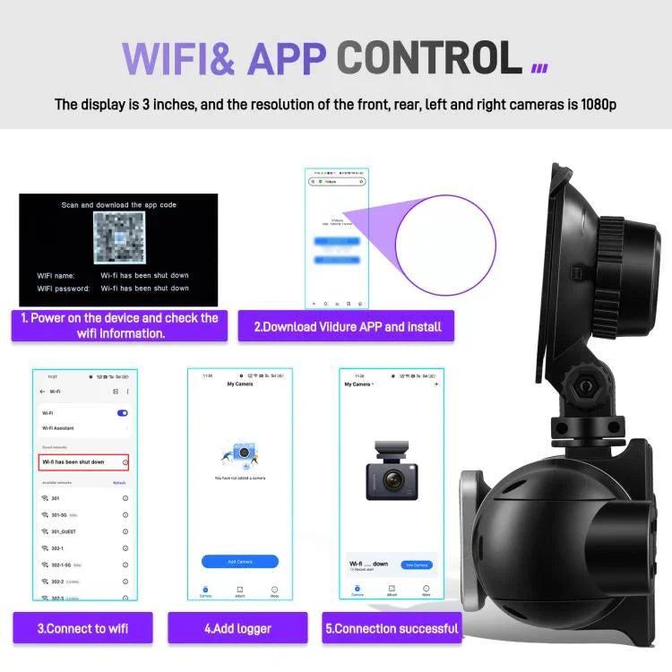 3인치 2K 자동차 DVR 카메라 WiFi 쿼드 녹화 HD 차량용 녹화기 1080P 중력 센서 포함, L5942