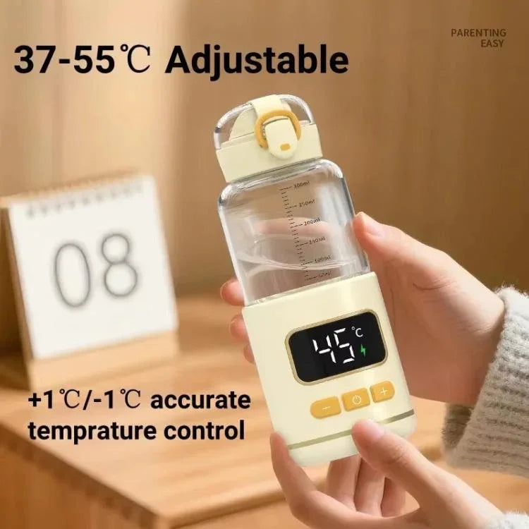 450ml 휴대용 무선 아기 젖병 워머 15000mAh 충전식 가열 컵 37-55도, 스테인리스 스틸, 유리