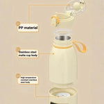450ml 휴대용 무선 아기 젖병 워머 15000mAh 충전식 가열 컵 37-55도, 스테인리스 스틸, 유리