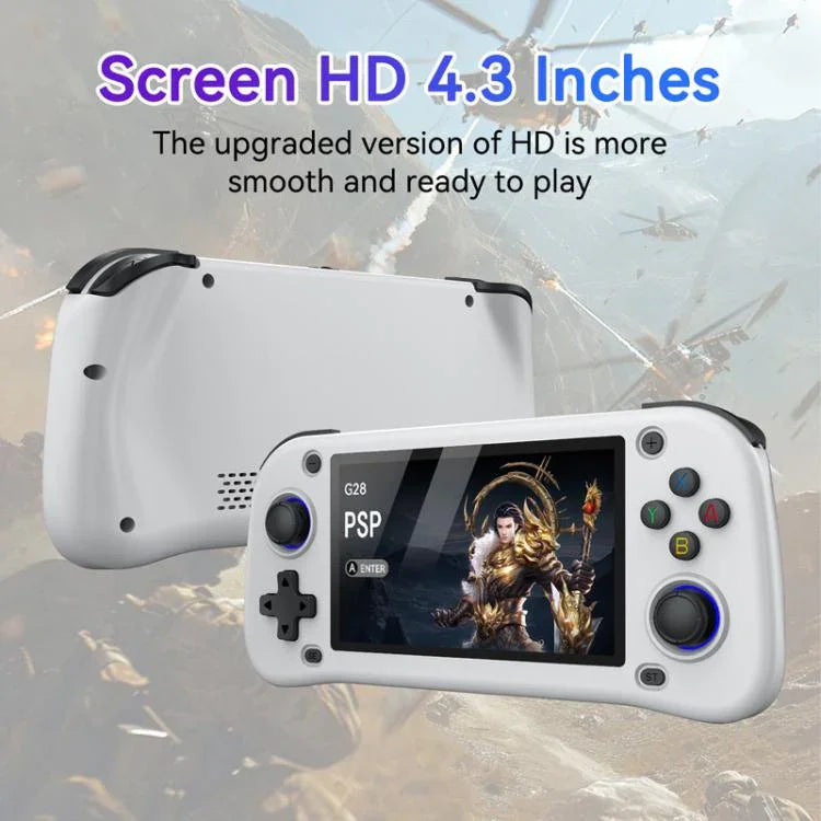 G28 휴대용 오픈소스 게임 콘솔 4.3인치 HD IPS 스크린, ARM 쿼드코어 Cortex-A7 1.3GHz, 64GB