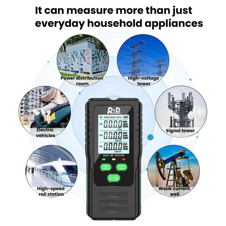 R&D INSTRUMENTS RD630 3-in-1 전기장 자기장 RF 탐지기 전자기 방사선 측정기, RD630