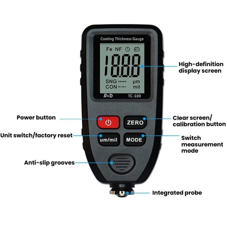R&D INSTRUMENTS TC-100 고정밀 코팅 두께 게이지 자동차 도장 필름 두께 측정기, TC-100