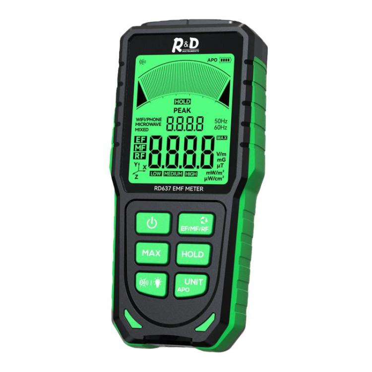 R&D INSTRUMENTS RD637 3-in-1 디지털 디스플레이 알람 충전식 전자기 방사선 측정기, RD637