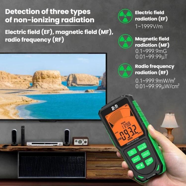 R&D INSTRUMENTS RD637 3-in-1 디지털 디스플레이 알람 충전식 전자기 방사선 측정기, RD637