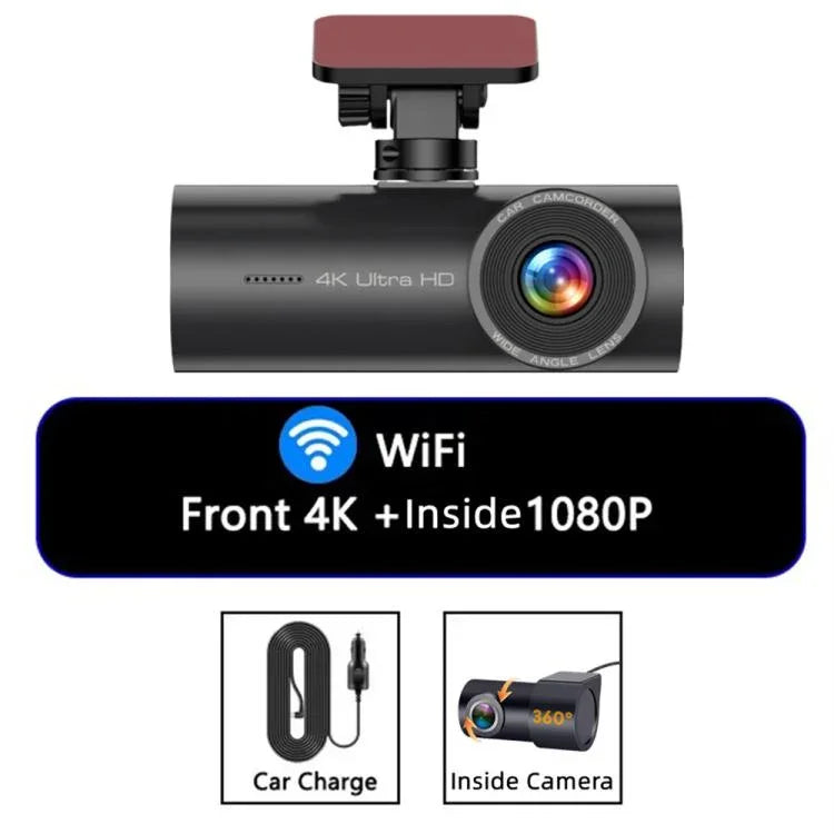 4K 스마트폰 연결 WiFi 고화질 이중 녹화 차량용 대시캠, 전면+내부, 전면+내부+GPS 추적, 전면+후면, 전면+후면+GPS 추적