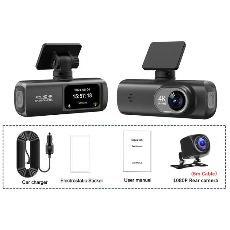 4K 이중 녹화 WiFi 스마트폰 연결 차량용 대시캠, 전면+후면, 전면+후면+GPS 추적, 전면+내부, 전면+내부+GPS 추적