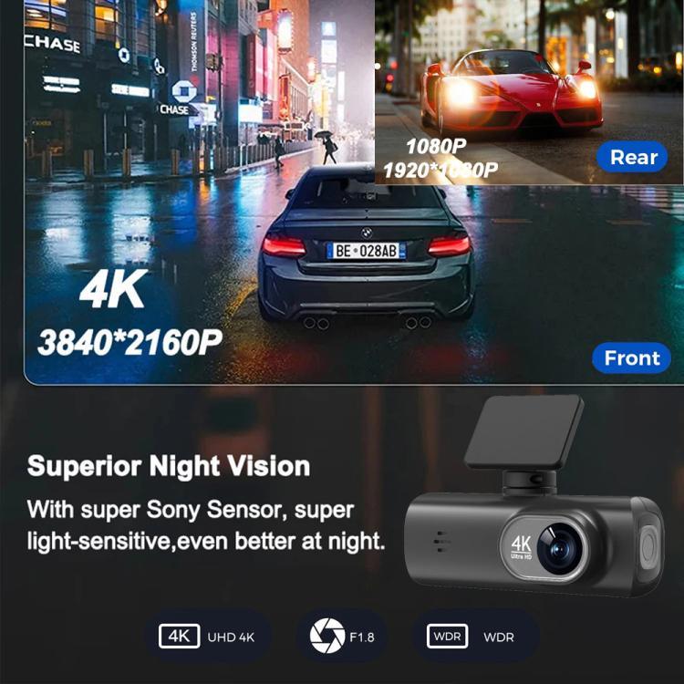 4K 이중 녹화 WiFi 스마트폰 연결 차량용 대시캠, 전면+후면, 전면+후면+GPS 추적, 전면+내부, 전면+내부+GPS 추적